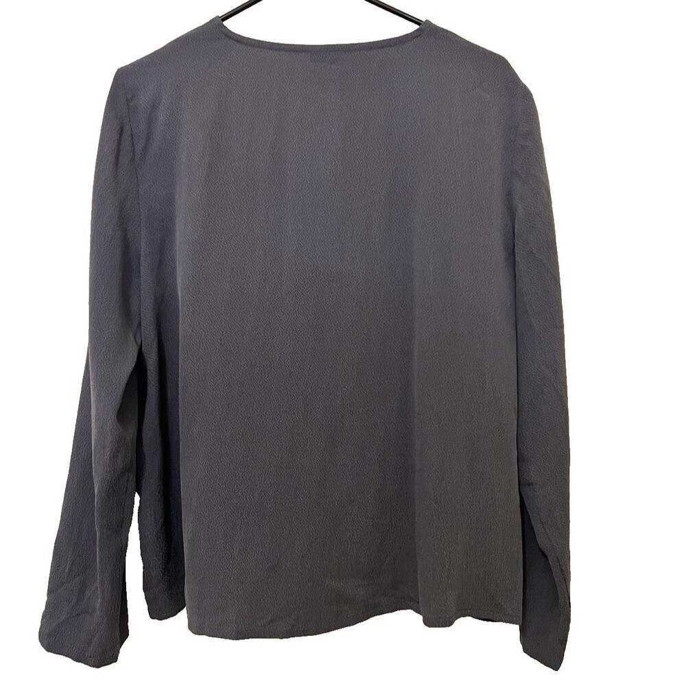 Vintage EILEEN FISHER Dark Blue 100% Silk Open Front Button Cardigan Casual MED - Picture 2 of 7